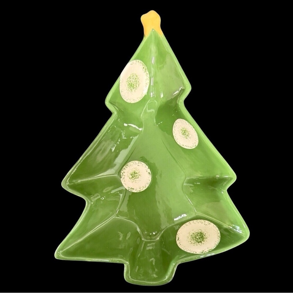 Foreside Tree Serving Dish Candy/Nuts Ceramic Green/White EUC